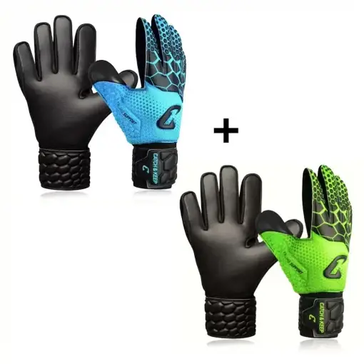Torwarthandschuhe Kinder in Blau & Grün von Catch and Keep: Die Kralle Junior Pro sind langlebig und haben den perfekten Grip!